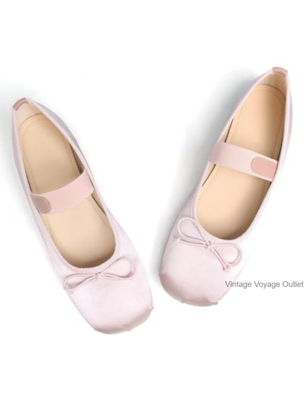Satin Mary Jane Ballet Flats Square Toe Bow Knot Elastic Strap Slip On Comfort